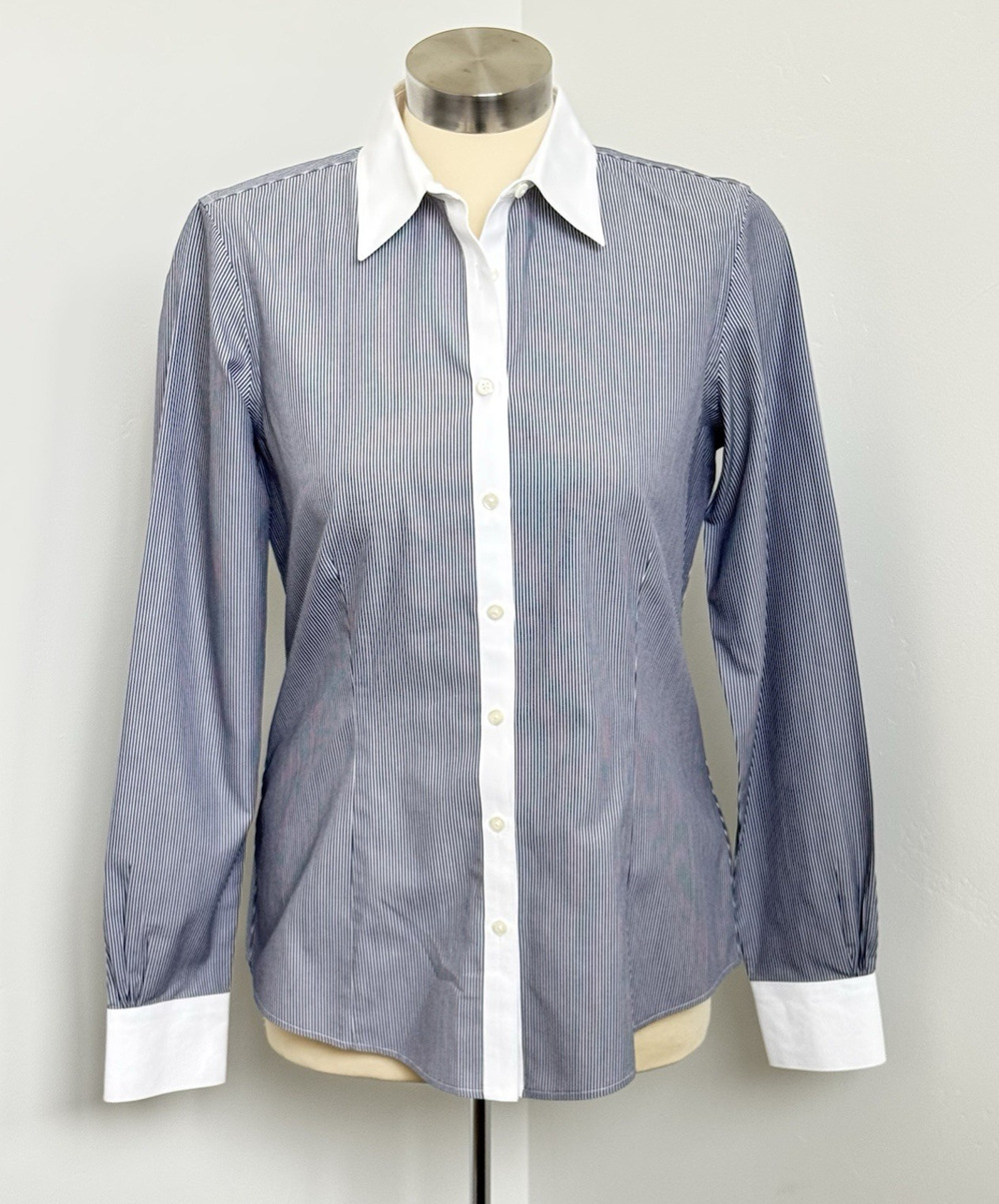 Brooks Brothers 346 Womens 4 Tailored Fit Non-Iron Cotton Shirt Blue Stripe
